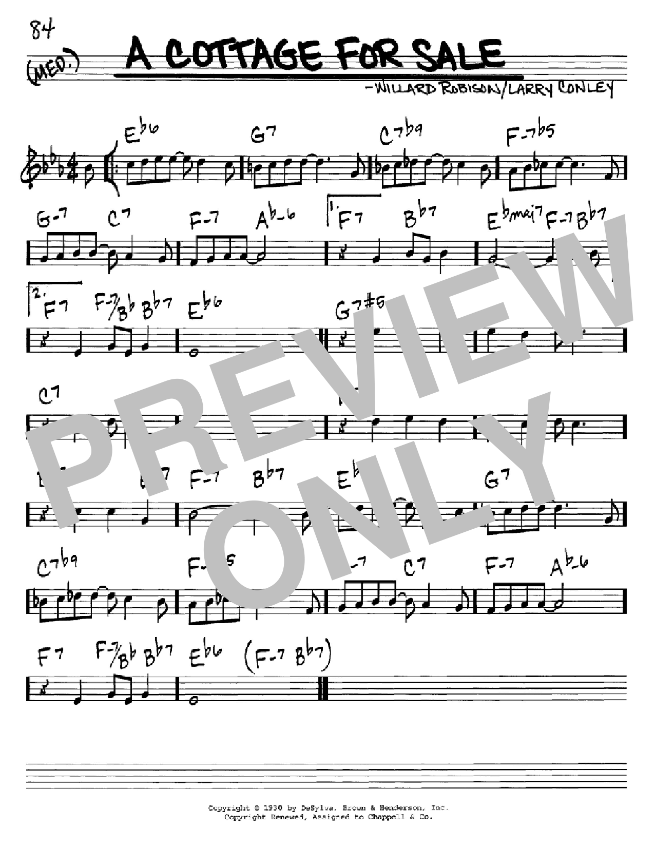Larry Conley A Cottage For Sale sheet music, chords, lyrics - Printable PDF for Real Book – Melody & Chords