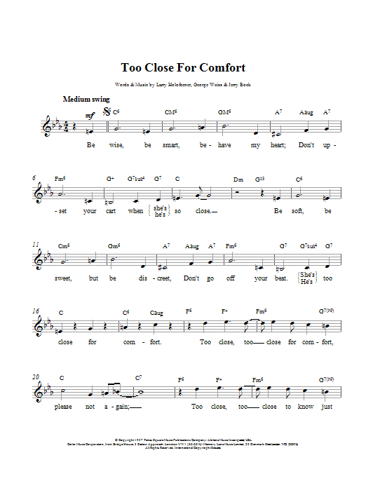 Larry Holofcener Too Close For Comfort sheet music, chords, lyrics - Printable PDF for Melody Line, Lyrics & Chords