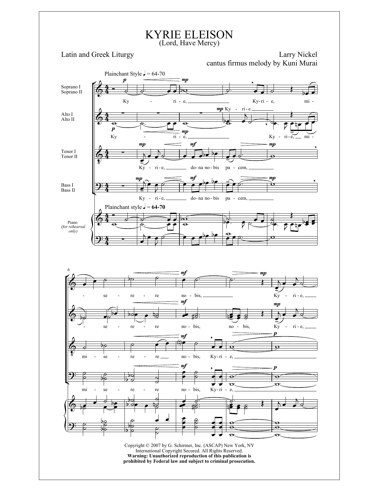 Larry Nickel Kyrie Eleison (Lord, Have Mercy) sheet music, chords, lyrics - Printable PDF for SATB