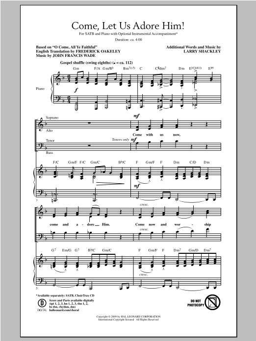 Traditional Come, Let Us Adore Him! (arr. Larry Shackley) sheet music, chords, lyrics - Printable PDF for SATB