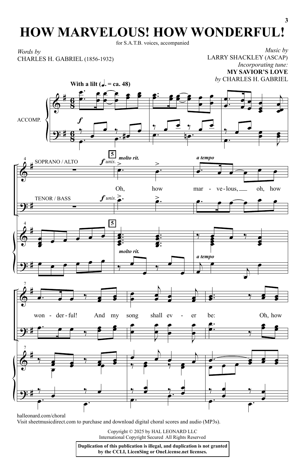 Larry Shackley How Marvelous! How Wonderful! sheet music, chords, lyrics - Printable PDF for SATB Choir