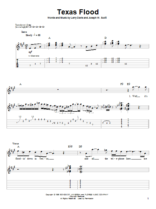 Learn to play Larry Davis Texas Flood sheet music for Guitar Tab in minutes. Larry Davis Texas Flood sheet music preview music notes and score for Guitar Tab including 6 page(s)