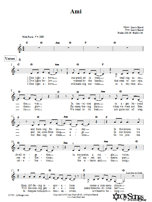 Learn to play Larry Karol Ami sheet music for Melody Line, Lyrics & Chords in minutes. Larry Karol Ami sheet music preview music notes and score for Melody Line, Lyrics & Chords including 3 page(s)