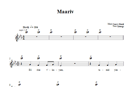 Learn to play Larry Karol Maariv sheet music for Melody Line, Lyrics & Chords in minutes. Larry Karol Maariv sheet music notes and chords