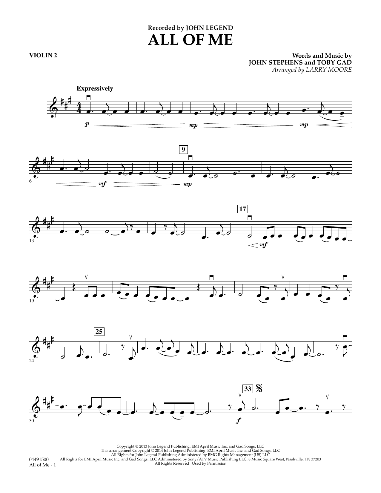 Learn to play Larry Moore All of Me - Violin 2 sheet music for String Quartet in minutes. Larry Moore All of Me - Violin 2 sheet music preview music notes and score for String Quartet including 2 page(s)