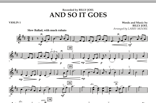 Learn to play Larry Moore And So It Goes - Violin 1 sheet music for String Quartet in minutes. Larry Moore And So It Goes - Violin 1 sheet music preview music notes and score for String Quartet including 1 page(s)