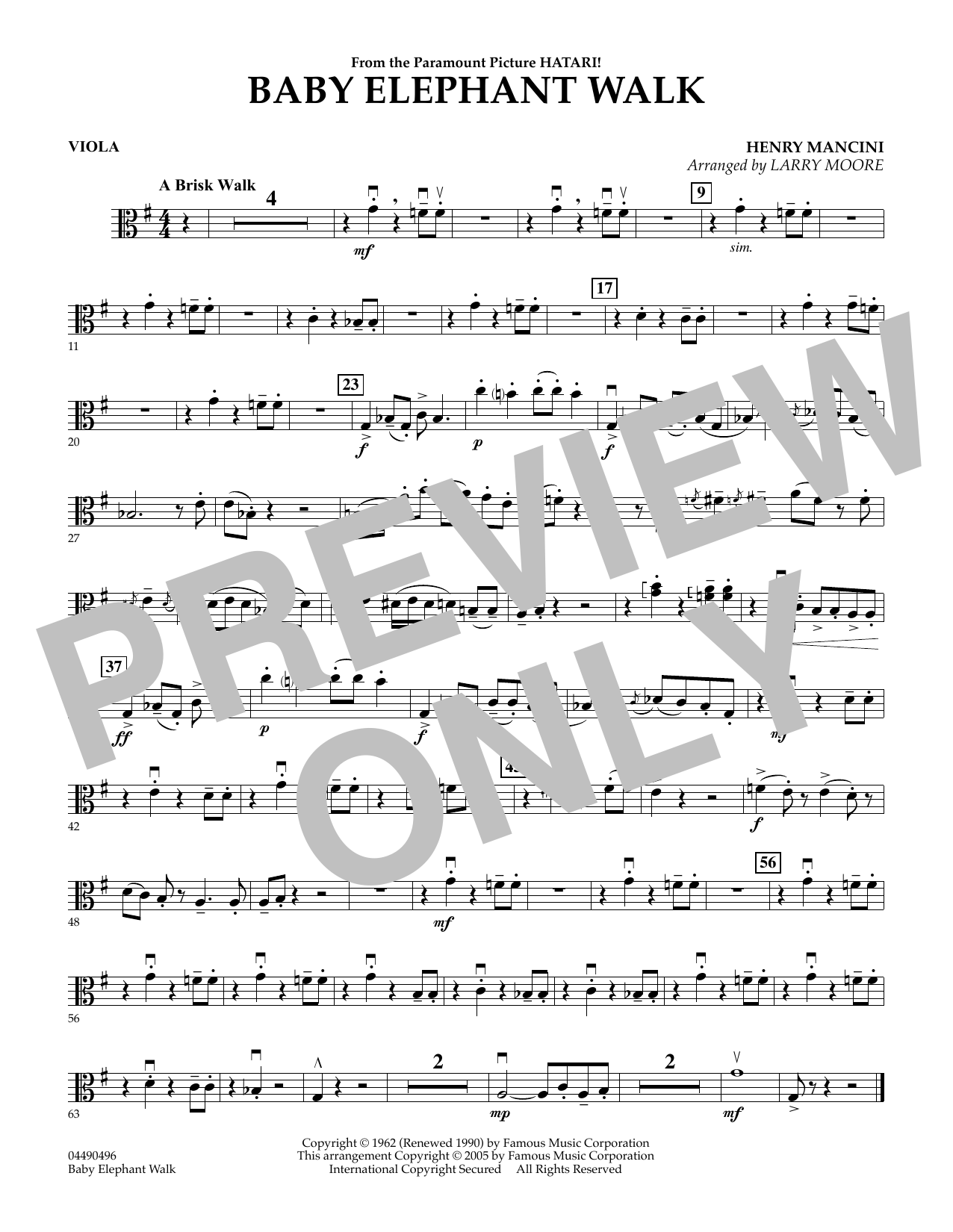 Learn to play Larry Moore Baby Elephant Walk - Viola sheet music for String Quartet in minutes. Larry Moore Baby Elephant Walk - Viola sheet music preview music notes and score for String Quartet including 1 page(s)