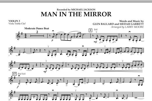 Learn to play Larry Moore Man in the Mirror - Violin 3 (Viola Treble Clef) sheet music for Orchestra in minutes. Larry Moore Man in the Mirror - Violin 3 (Viola Treble Clef) sheet music preview music notes and score for Orchestra including 1 page(s)