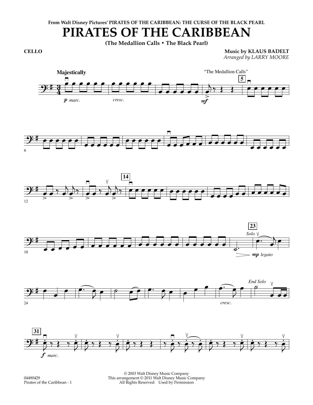 Learn to play Larry Moore Pirates of the Caribbean - Cello sheet music for String Quartet in minutes. Larry Moore Pirates of the Caribbean - Cello sheet music preview music notes and score for String Quartet including 2 page(s)