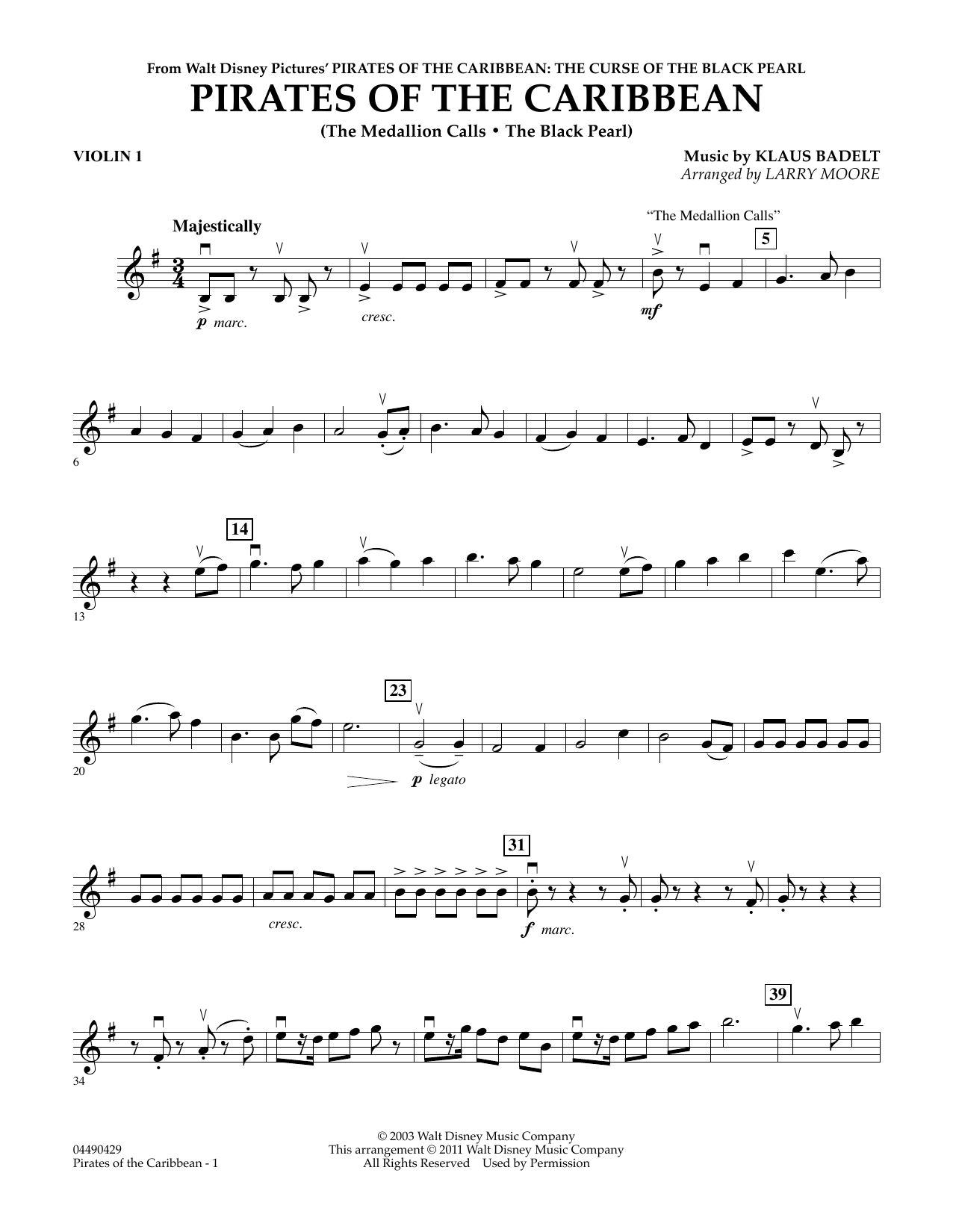 Learn to play Larry Moore Pirates of the Caribbean - Violin 1 sheet music for String Quartet in minutes. Larry Moore Pirates of the Caribbean - Violin 1 sheet music preview music notes and score for String Quartet including 2 page(s)