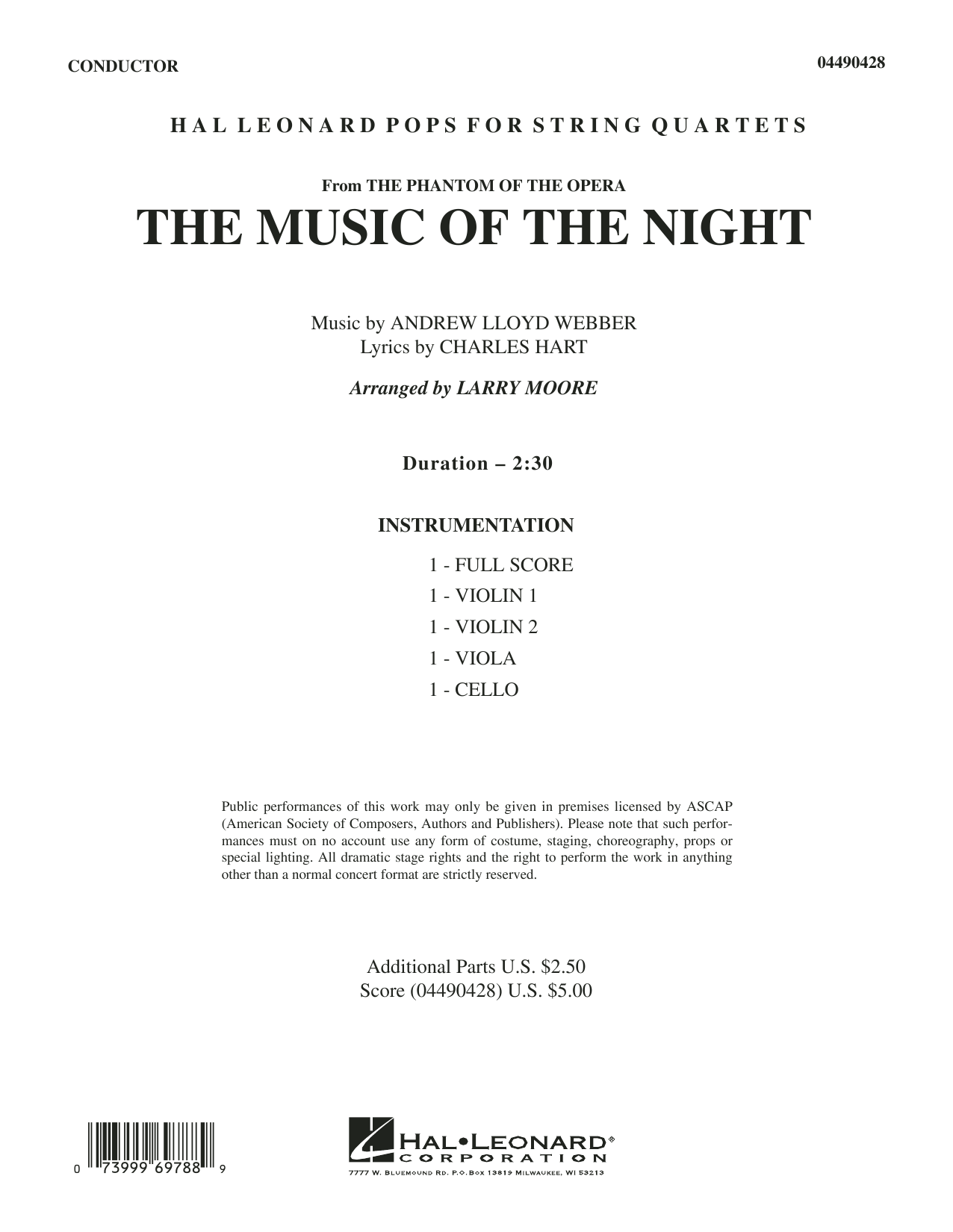 Learn to play Larry Moore The Music of the Night (from The Phantom of the Opera) - Full Score sheet music for String Quartet in minutes. Larry Moore The Music of the Night (from The Phantom of the Opera) - Full Score sheet music preview music notes and score for String Quartet including 4 page(s)