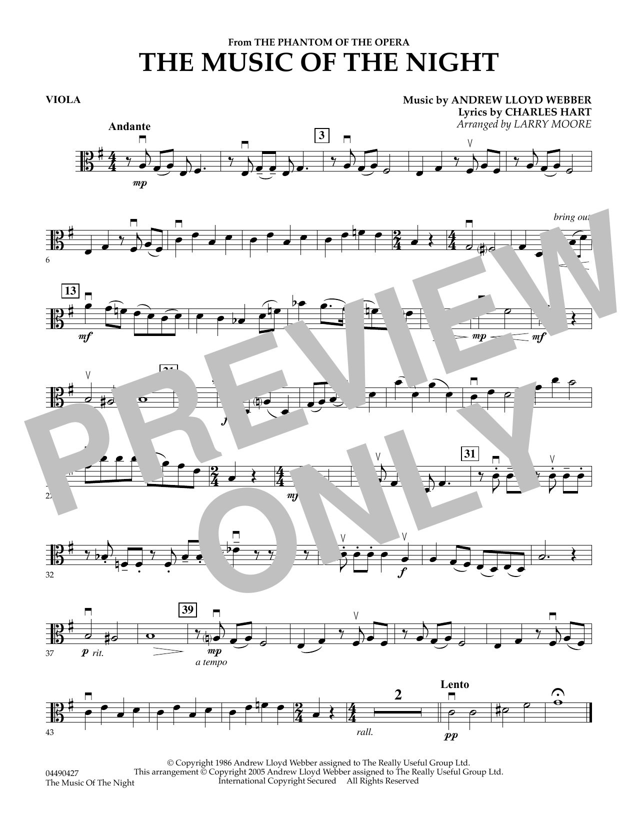 Learn to play Larry Moore The Music of the Night (from The Phantom of the Opera) - Viola sheet music for String Quartet in minutes. Larry Moore The Music of the Night (from The Phantom of the Opera) - Viola sheet music preview music notes and score for String Quartet including 1 page(s)