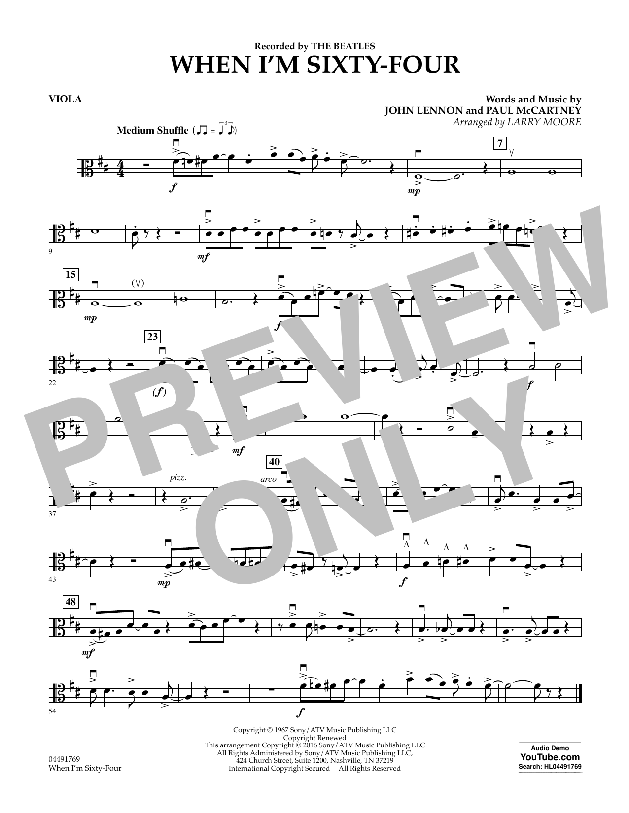 Learn to play Larry Moore When I'm Sixty-Four - Viola sheet music for String Quartet in minutes. Larry Moore When I'm Sixty-Four - Viola sheet music preview music notes and score for String Quartet including 1 page(s)