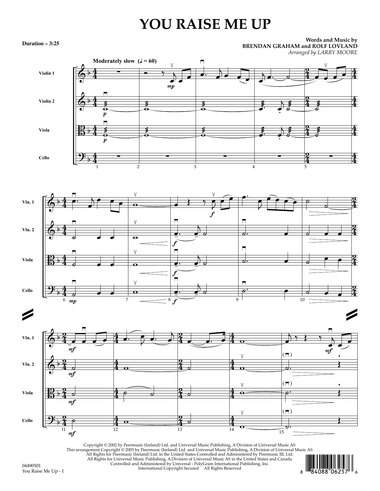 Learn to play Larry Moore You Raise Me Up - Full Score sheet music for String Quartet in minutes. Larry Moore You Raise Me Up - Full Score sheet music preview music notes and score for String Quartet including 4 page(s)