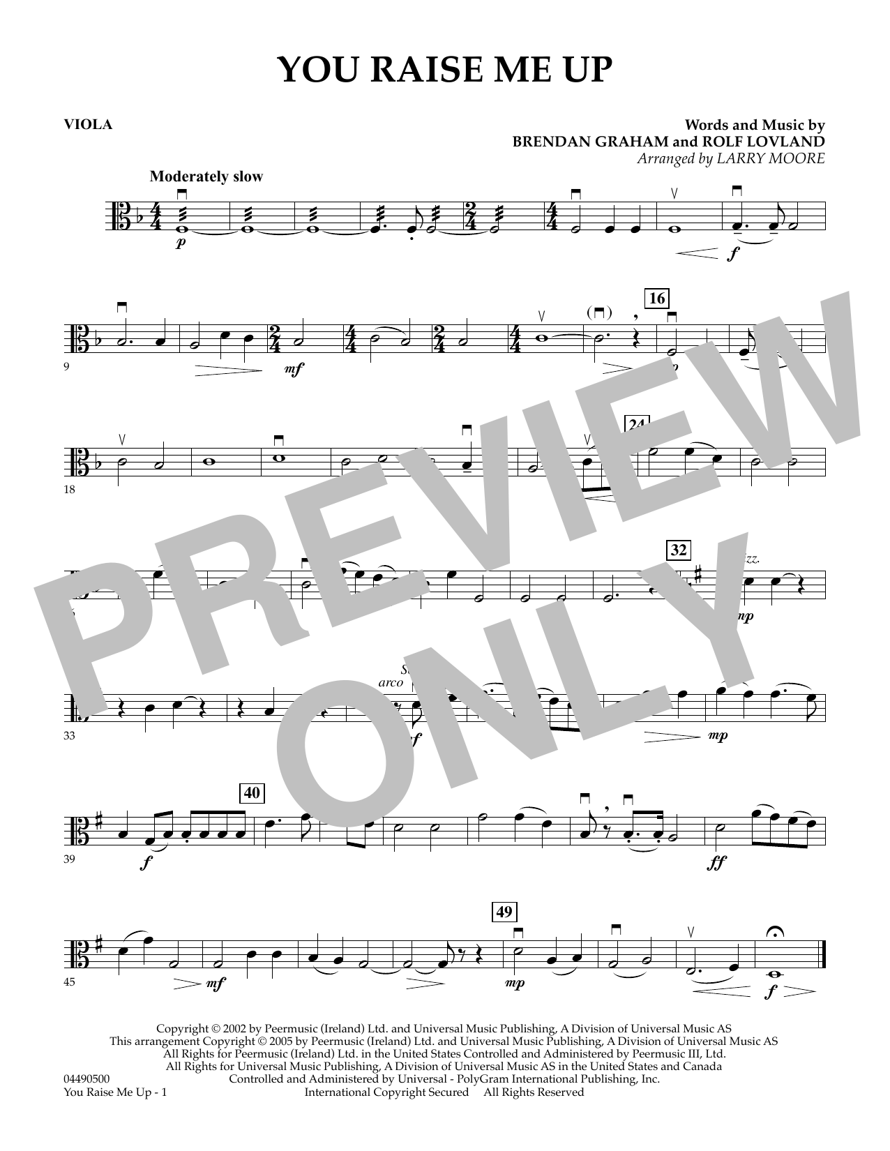 Learn to play Larry Moore You Raise Me Up - Viola sheet music for String Quartet in minutes. Larry Moore You Raise Me Up - Viola sheet music preview music notes and score for String Quartet including 1 page(s)