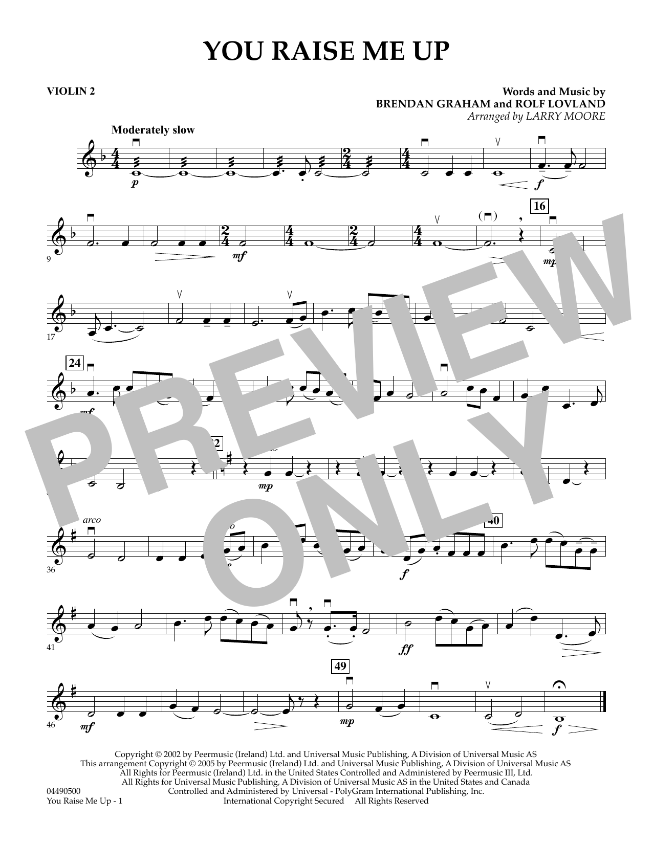Learn to play Larry Moore You Raise Me Up - Violin 2 sheet music for String Quartet in minutes. Larry Moore You Raise Me Up - Violin 2 sheet music preview music notes and score for String Quartet including 1 page(s)