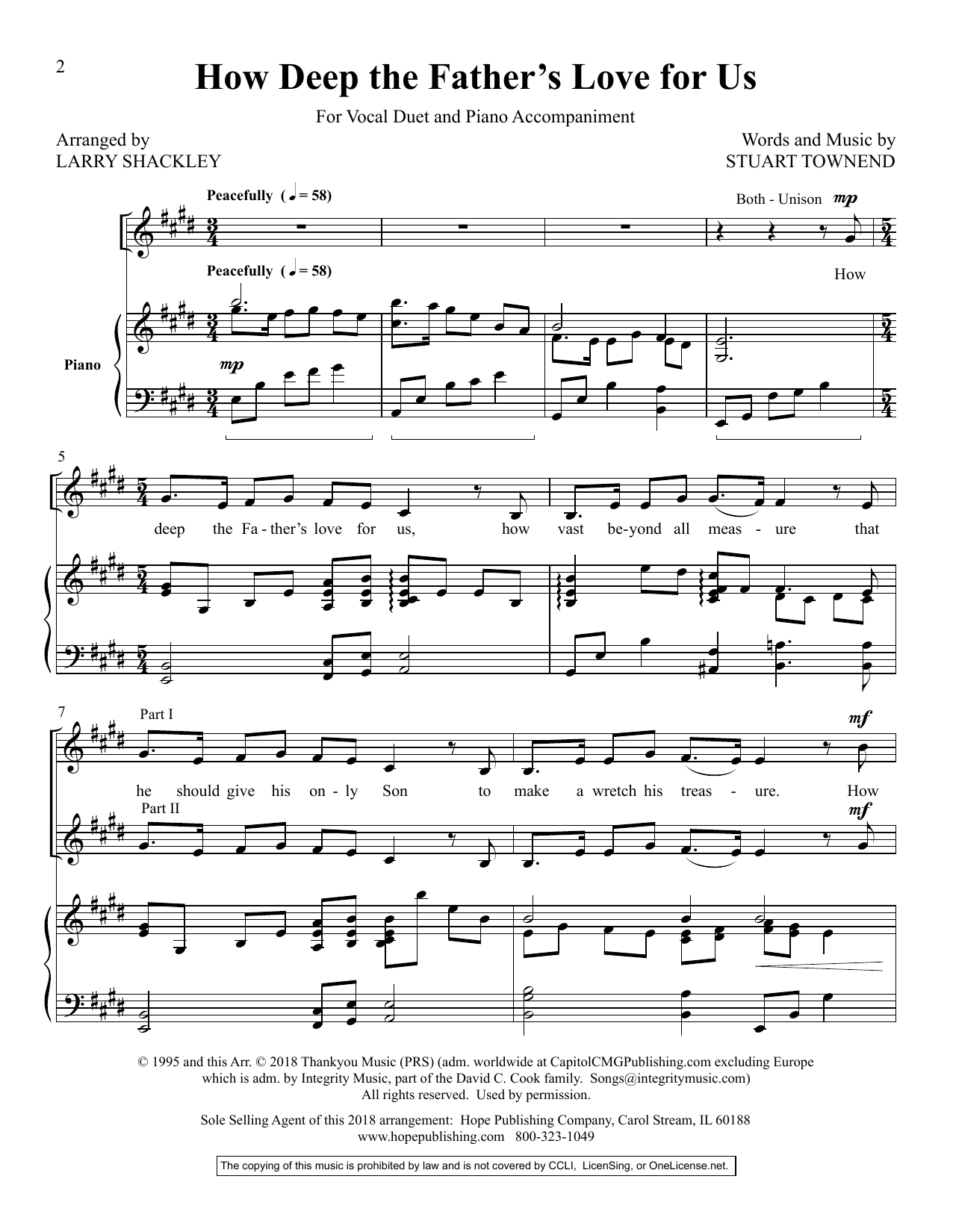 Learn to play Larry Shackley How Deep the Father's Love for Us sheet music for Vocal Duet in minutes. Larry Shackley How Deep the Father's Love for Us sheet music preview music notes and score for Vocal Duet including 7 page(s)