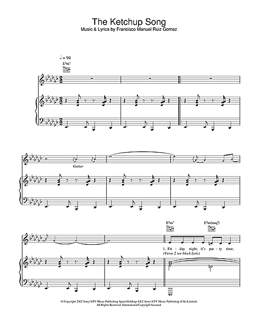 Learn to play Las Ketchup The Ketchup Song sheet music for Piano, Vocal & Guitar in minutes. Las Ketchup The Ketchup Song sheet music notes and chords