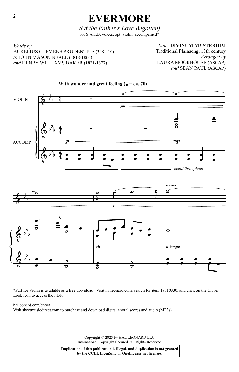 Laura Moorhouse and Sean Paul Evermore (Of The Father's Love Begotten) sheet music, chords, lyrics - Printable PDF for SATB Choir