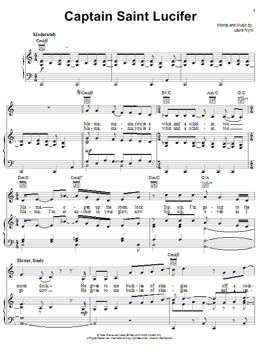 Download Laura Nyro Captain Saint Lucifer sheet music notes and chords for Piano, Vocal & Guitar (Right-Hand Melody) - Download Printable PDF and start playing in minutes.