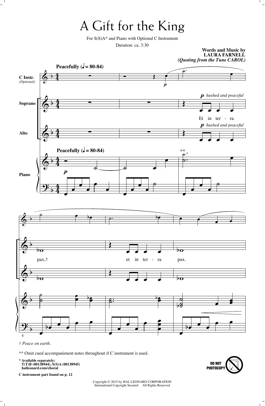 Learn to play Laura Farnell A Gift For The King sheet music for Choral in minutes. Laura Farnell A Gift For The King sheet music preview music notes and score for Choral including 11 page(s)