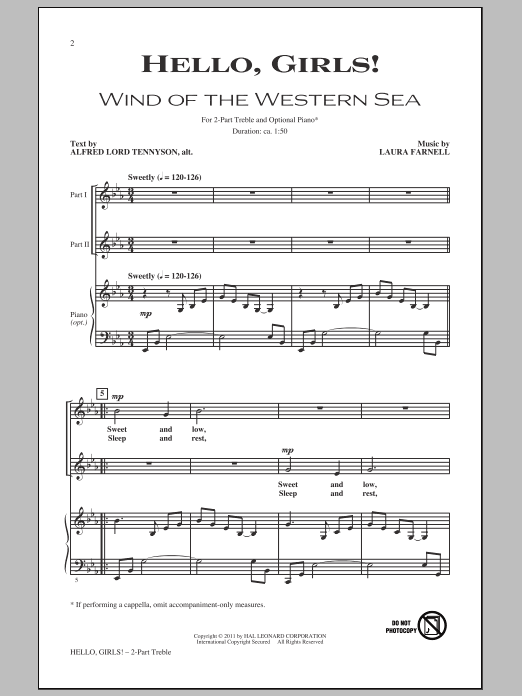 Learn to play Laura Farnell Hello, Girls! sheet music for 2-Part Choir in minutes. Laura Farnell Hello, Girls! sheet music preview music notes and score for 2-Part Choir including 10 page(s)