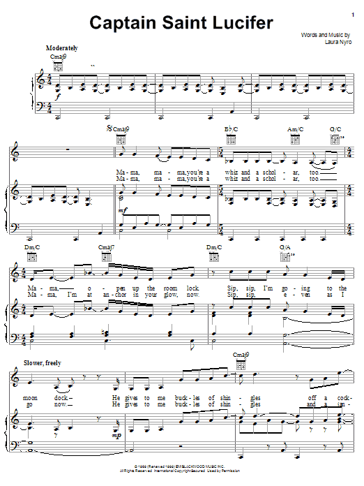 Learn to play Laura Nyro Captain Saint Lucifer sheet music for Piano, Vocal & Guitar (Right-Hand Melody) in minutes. Laura Nyro Captain Saint Lucifer sheet music notes and chords