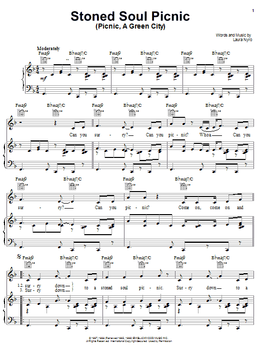 Learn to play Laura Nyro Stoned Soul Picnic (Picnic, A Green City) sheet music for Piano, Vocal & Guitar (Right-Hand Melody) in minutes. Laura Nyro Stoned Soul Picnic (Picnic, A Green City) sheet music notes and chords