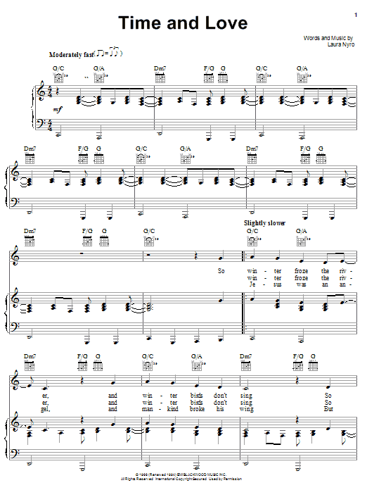 Learn to play Laura Nyro Time And Love sheet music for Piano, Vocal & Guitar (Right-Hand Melody) in minutes. Laura Nyro Time And Love sheet music notes and chords