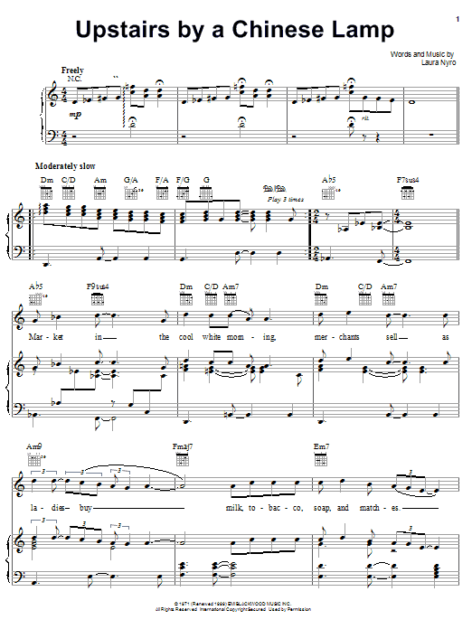 Learn to play Laura Nyro Upstairs By A Chinese Lamp sheet music for Piano, Vocal & Guitar (Right-Hand Melody) in minutes. Laura Nyro Upstairs By A Chinese Lamp sheet music notes and chords