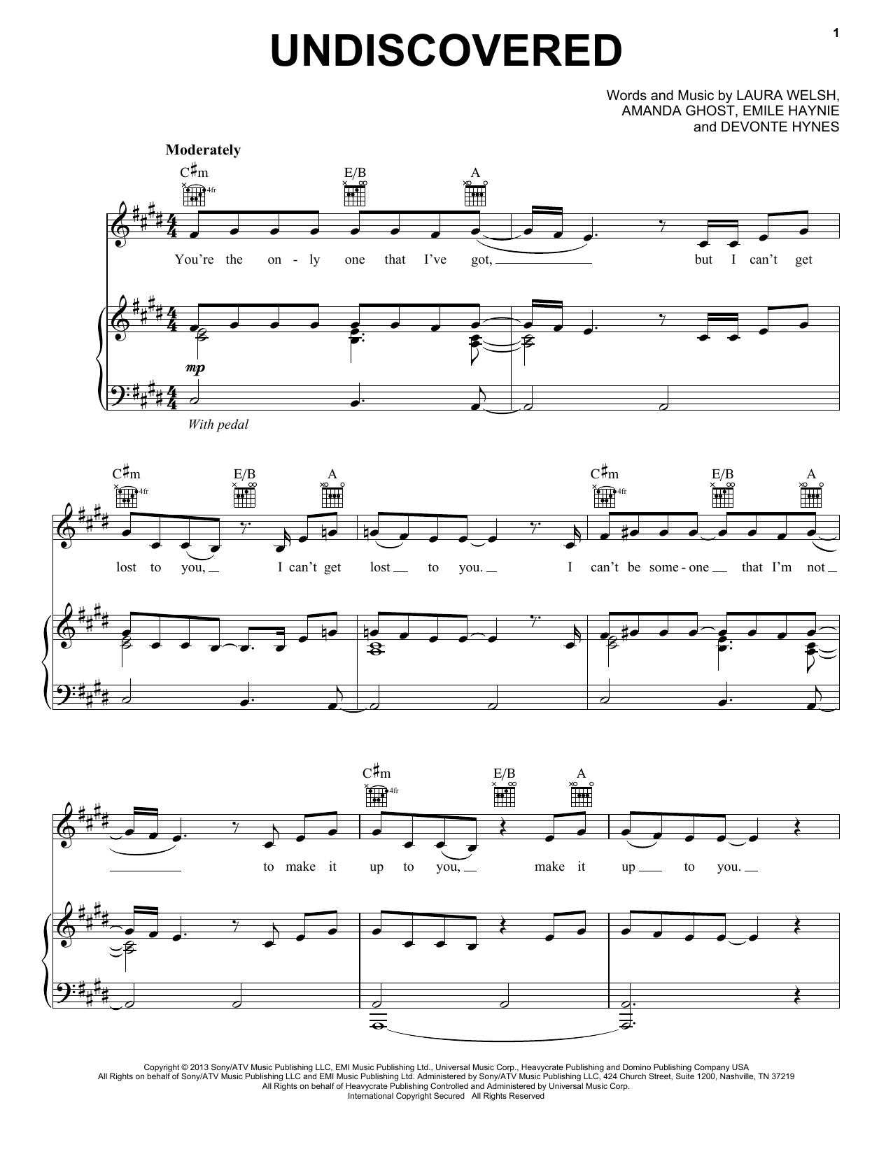 Learn to play Laura Welsh Undiscovered sheet music for Piano, Vocal & Guitar (Right-Hand Melody) in minutes. Laura Welsh Undiscovered sheet music preview music notes and score for Piano, Vocal & Guitar (Right-Hand Melody) including 5 page(s)