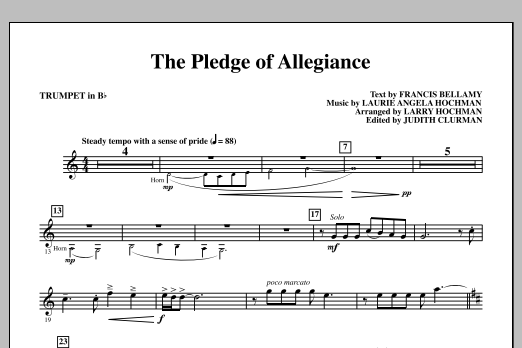 Learn to play Laurie Angela Hochman The Pledge of Allegiance - Bb Trumpet sheet music for Choir Instrumental Pak in minutes. Laurie Angela Hochman The Pledge of Allegiance - Bb Trumpet sheet music notes and chords