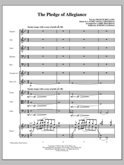 Learn to play Laurie Angela Hochman The Pledge of Allegiance - Full Score sheet music for Choir Instrumental Pak in minutes. Laurie Angela Hochman The Pledge of Allegiance - Full Score sheet music notes and chords
