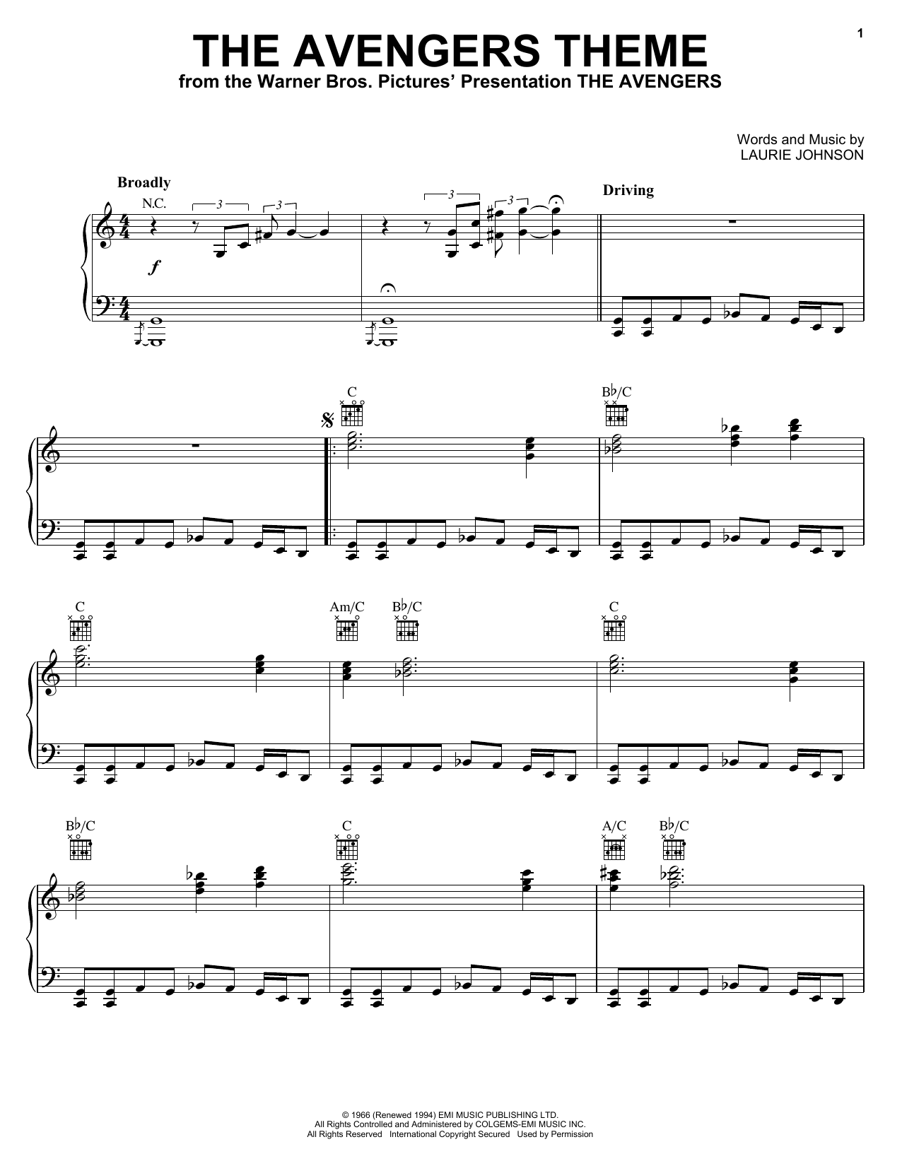 Learn to play Laurie Johnson The Avengers Theme sheet music for Piano in minutes. Laurie Johnson The Avengers Theme sheet music notes and chords