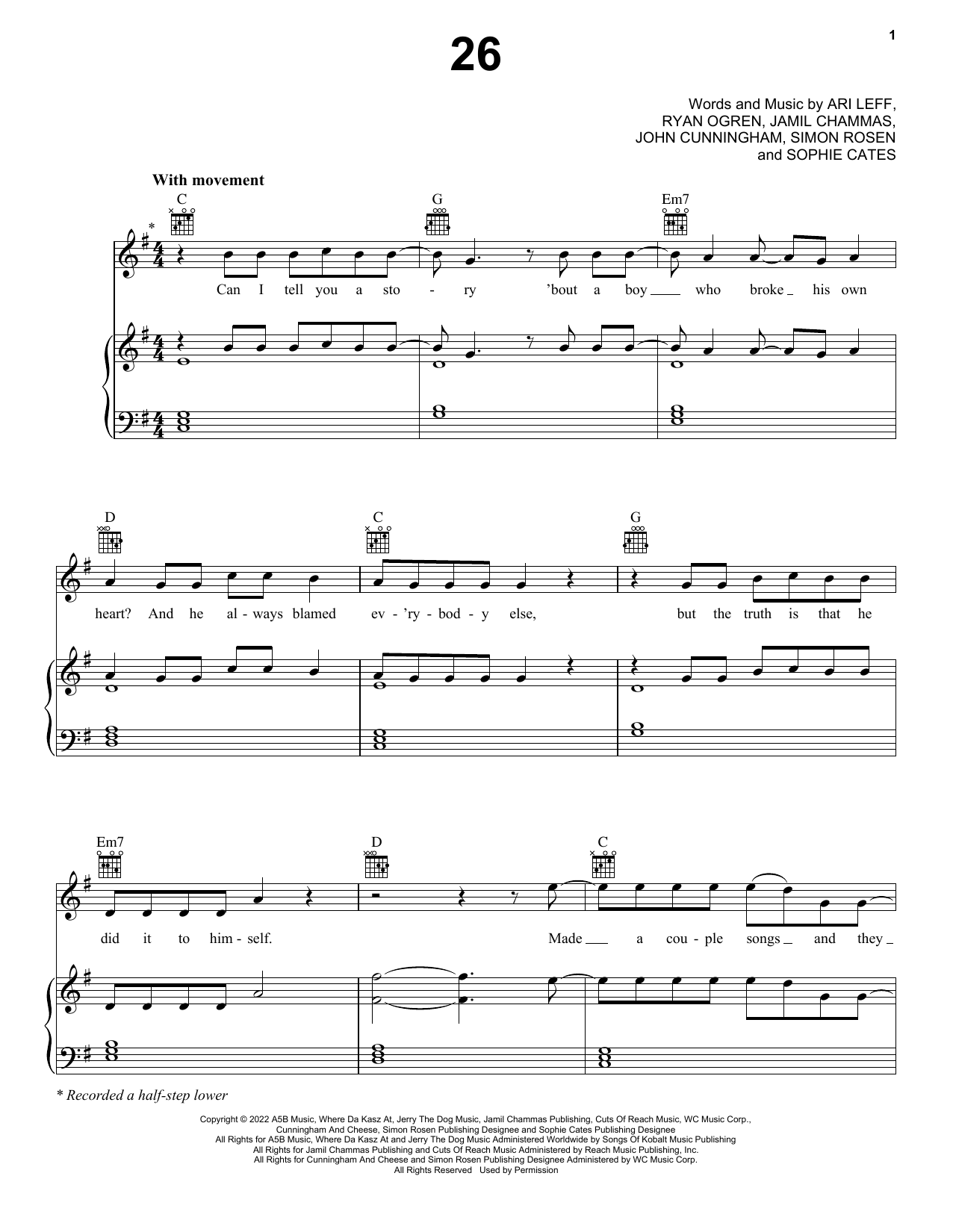 Lauv 26 sheet music preview music notes and score for Piano, Vocal & Guitar Chords (Right-Hand Melody) including 6 page(s)