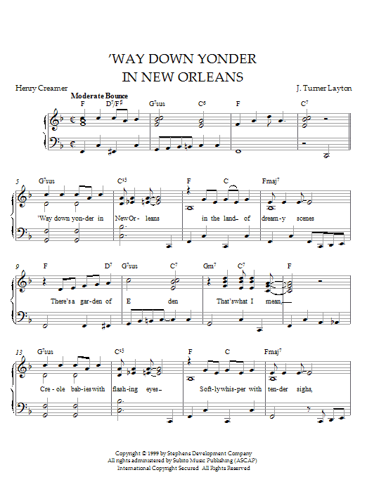 Learn to play Louis Armstrong Way Down Yonder In New Orleans sheet music for Piano in minutes. Louis Armstrong Way Down Yonder In New Orleans sheet music preview music notes and score for Piano including 2 page(s)