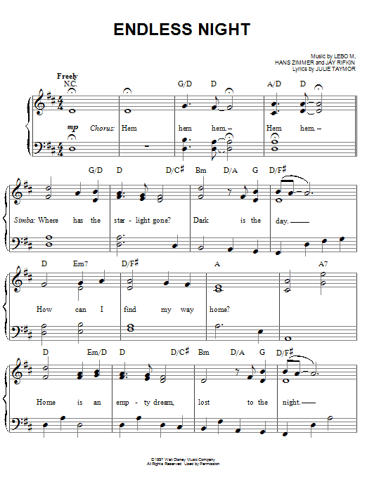 Elton John Endless Night sheet music, chords, lyrics - Printable PDF for Easy Piano