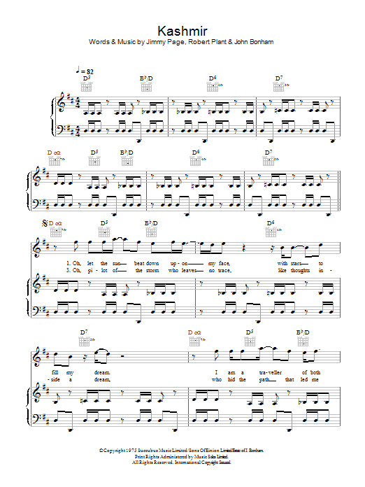 Learn to play Led Zeppelin Kashmir sheet music for Piano, Vocal & Guitar (Right-Hand Melody) in minutes. Led Zeppelin Kashmir sheet music preview music notes and score for Piano, Vocal & Guitar (Right-Hand Melody) including 11 page(s)