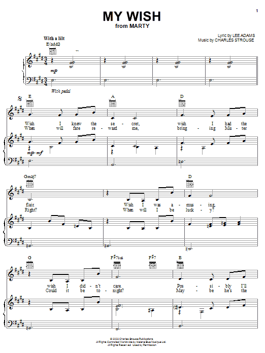 Learn to play Lee Adams Wish sheet music for Piano, Vocal & Guitar (Right-Hand Melody) in minutes. Lee Adams Wish sheet music notes and chords