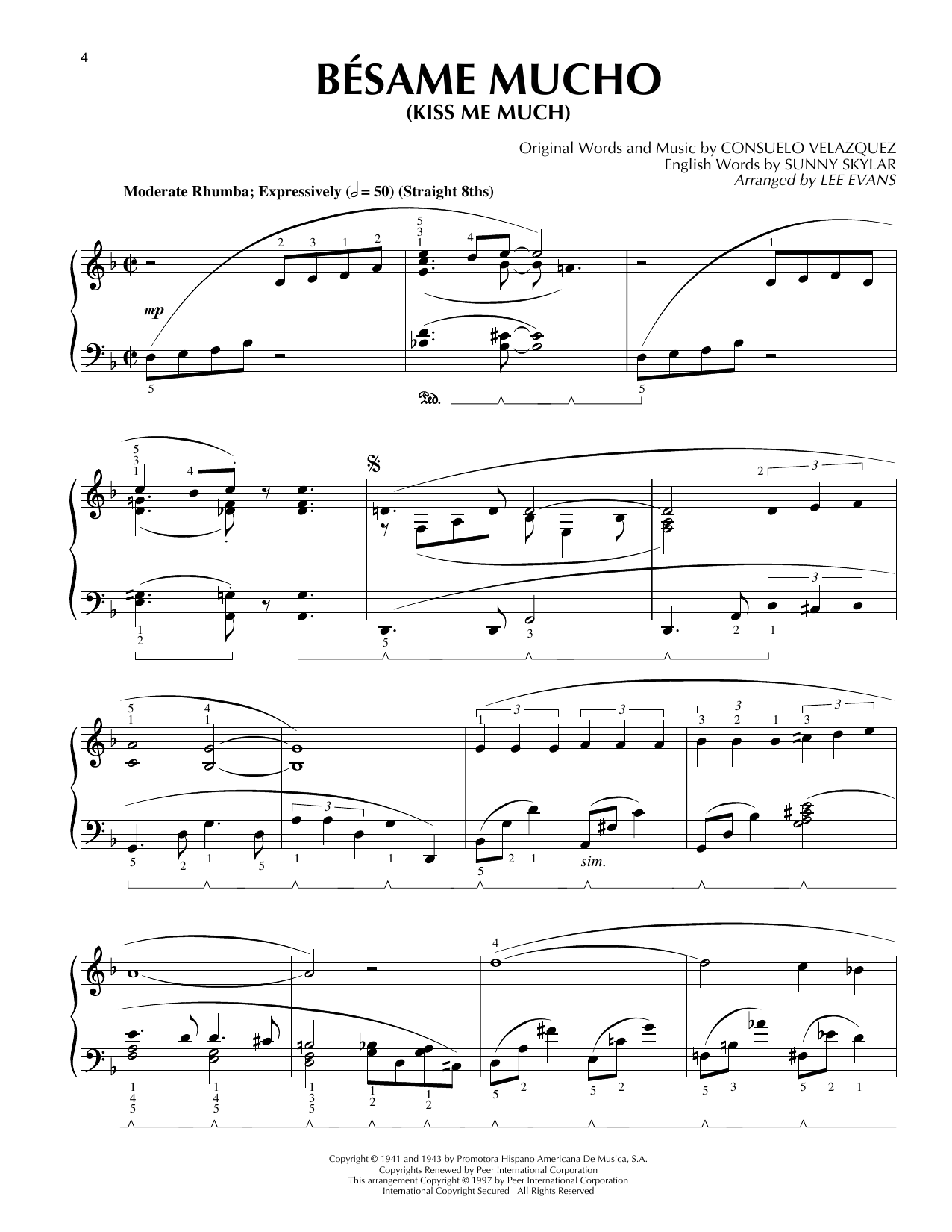 Lee Evans Bésame Mucho (Kiss Me Much) sheet music preview music notes and score for Piano Solo including 4 page(s)