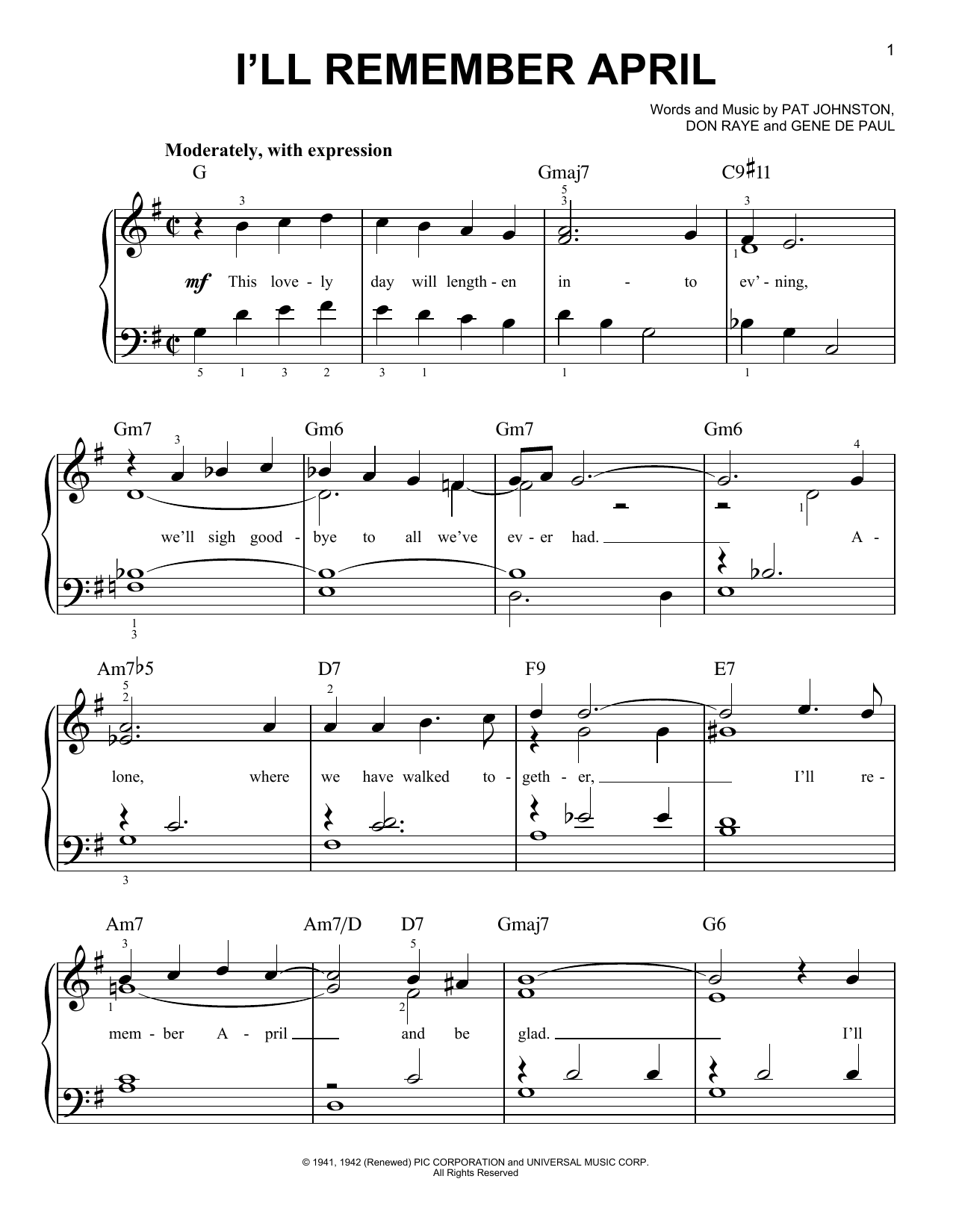 Learn to play Lee Konitz I'll Remember April sheet music for Easy Piano in minutes. Lee Konitz I'll Remember April sheet music preview music notes and score for Easy Piano including 4 page(s)