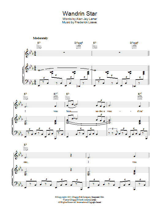 Learn to play Lee Marvin Wandrin Star sheet music for Piano, Vocal & Guitar (Right-Hand Melody) in minutes. Lee Marvin Wandrin Star sheet music preview music notes and score for Piano, Vocal & Guitar (Right-Hand Melody) including 5 page(s)