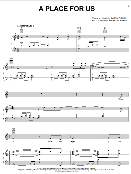Learn to play Leigh Nash and Tyler James A Place For Us sheet music for Piano, Vocal & Guitar (Right-Hand Melody) in minutes. Leigh Nash and Tyler James A Place For Us sheet music preview music notes and score for Piano, Vocal & Guitar (Right-Hand Melody) including 7 page(s)