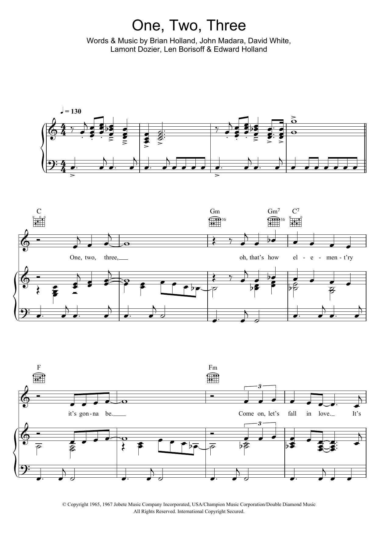 Len Barry One, Two, Three sheet music, chords, lyrics - Printable PDF for Piano, Vocal & Guitar (Right-Hand Melody)