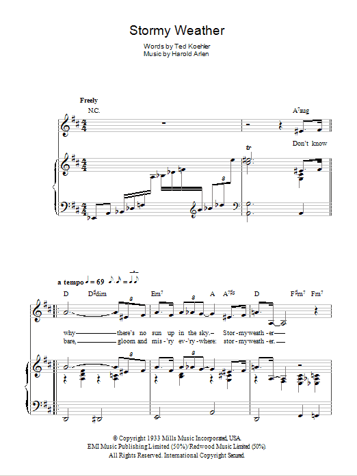 Lena Horne Stormy Weather sheet music, chords, lyrics - Printable PDF for Piano, Vocal & Guitar (Right-Hand Melody)