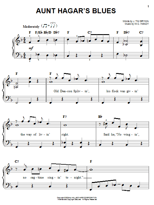 Learn to play Lena Horne Aunt Hagar's Blues sheet music for Easy Piano in minutes. Lena Horne Aunt Hagar's Blues sheet music preview music notes and score for Easy Piano including 4 page(s)