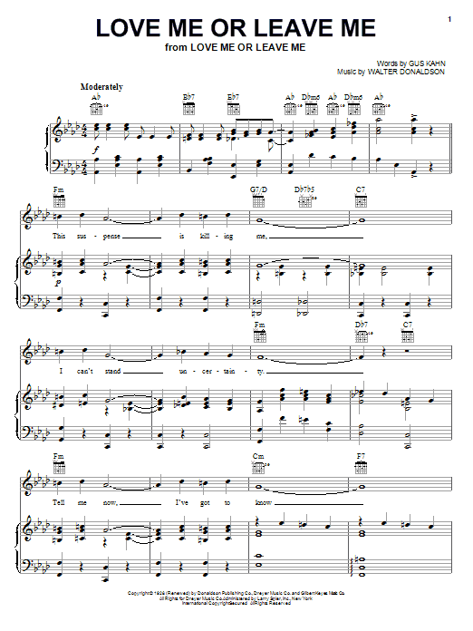 Learn to play Lena Horne Love Me Or Leave Me sheet music for Piano, Vocal & Guitar (Right-Hand Melody) in minutes. Lena Horne Love Me Or Leave Me sheet music preview music notes and score for Piano, Vocal & Guitar (Right-Hand Melody) including 4 page(s)