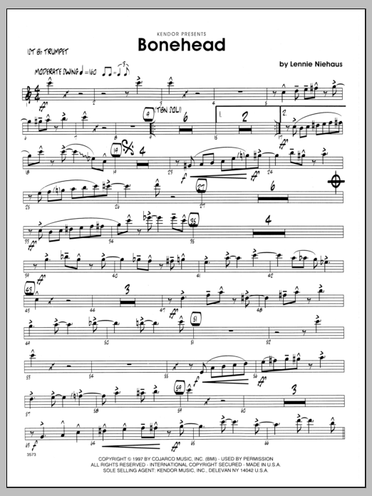 Learn to play Lennie Niehaus Bonehead - 1st Bb Trumpet sheet music for Jazz Ensemble in minutes. Lennie Niehaus Bonehead - 1st Bb Trumpet sheet music preview music notes and score for Jazz Ensemble including 2 page(s)