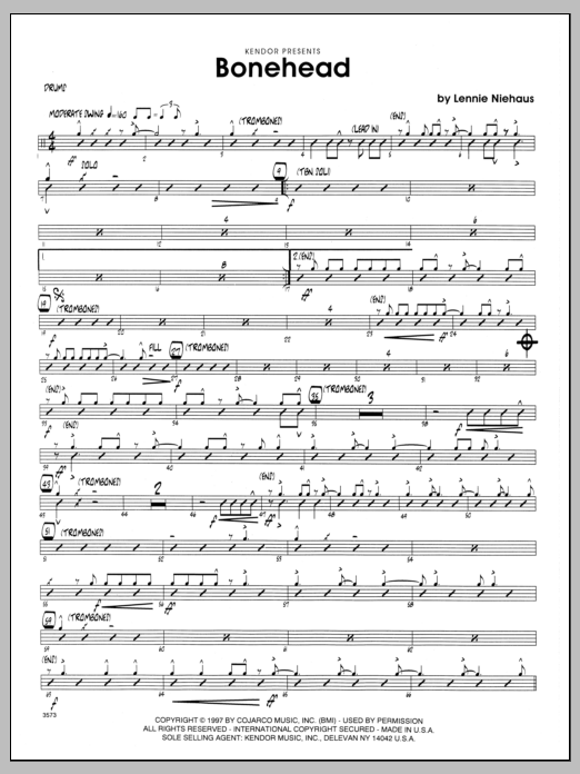 Learn to play Lennie Niehaus Bonehead - Drums sheet music for Jazz Ensemble in minutes. Lennie Niehaus Bonehead - Drums sheet music preview music notes and score for Jazz Ensemble including 2 page(s)