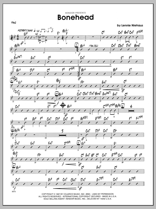 Learn to play Lennie Niehaus Bonehead - Piano sheet music for Jazz Ensemble in minutes. Lennie Niehaus Bonehead - Piano sheet music preview music notes and score for Jazz Ensemble including 2 page(s)
